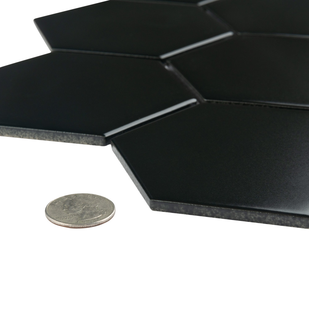 Metro Super 4″ Hex Matte Black 10 in. x 11-1/2 in. Porcelain Mosaic Tile