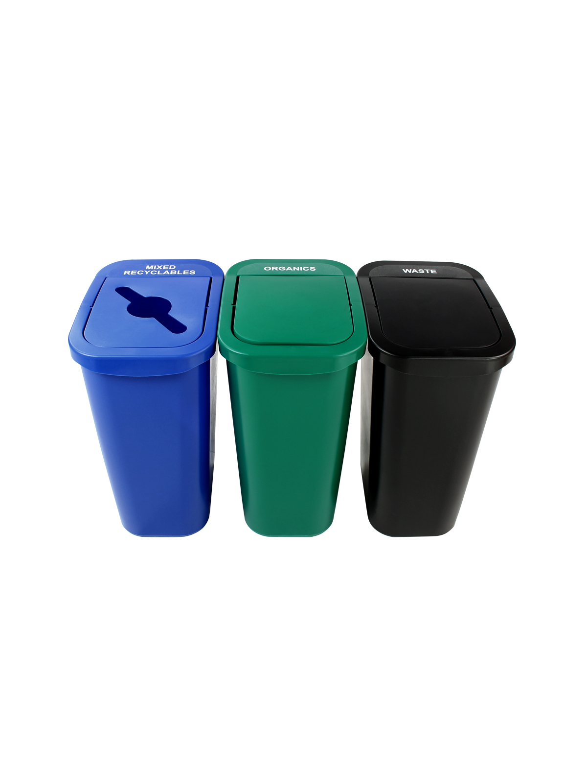 BILLI BOX – Triple – Kit – 10 G – Mixed Recyclables-Organics-Waste – Mixed-Swing-Swing – Blue-Green-Black
