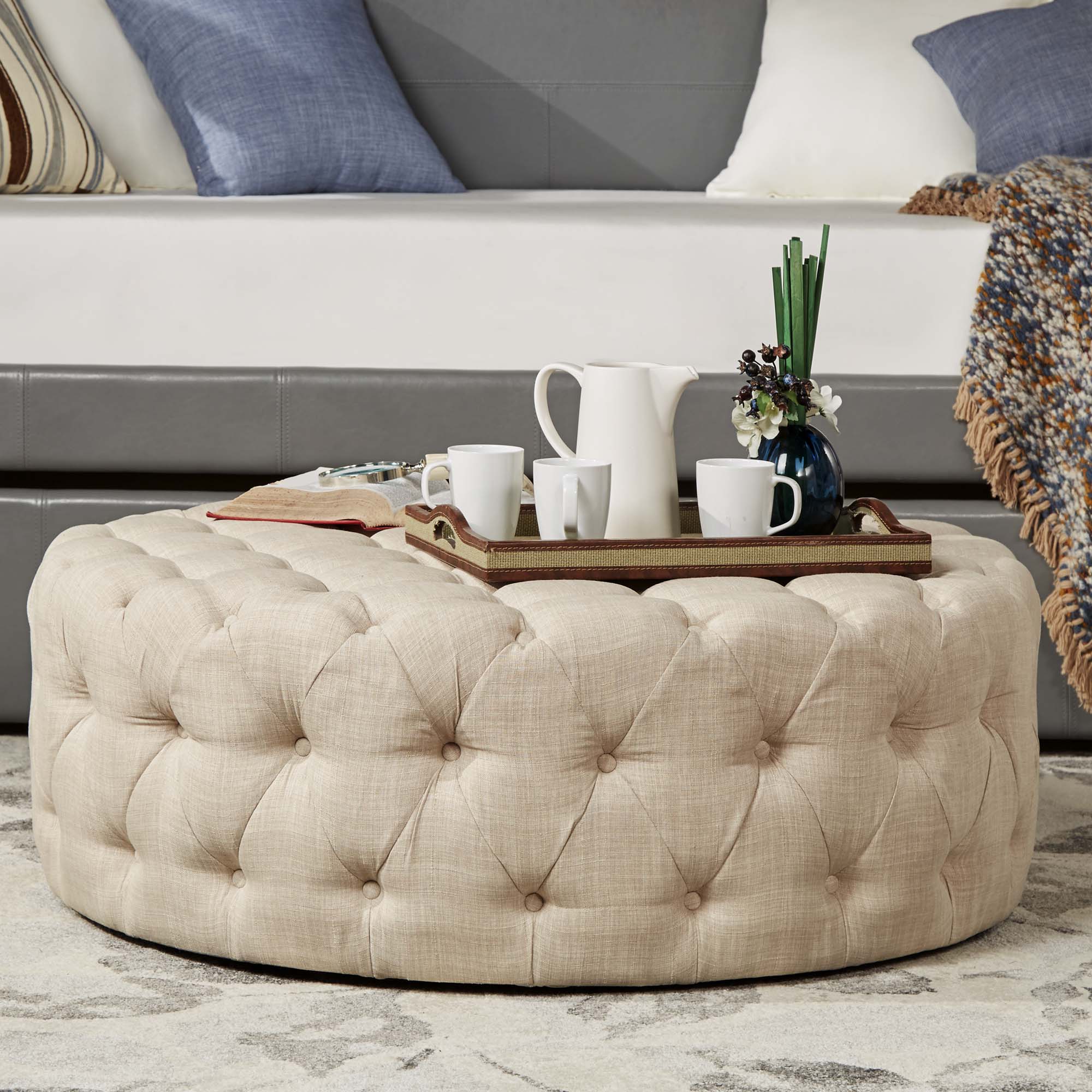Round Tufted Ottoman with Casters