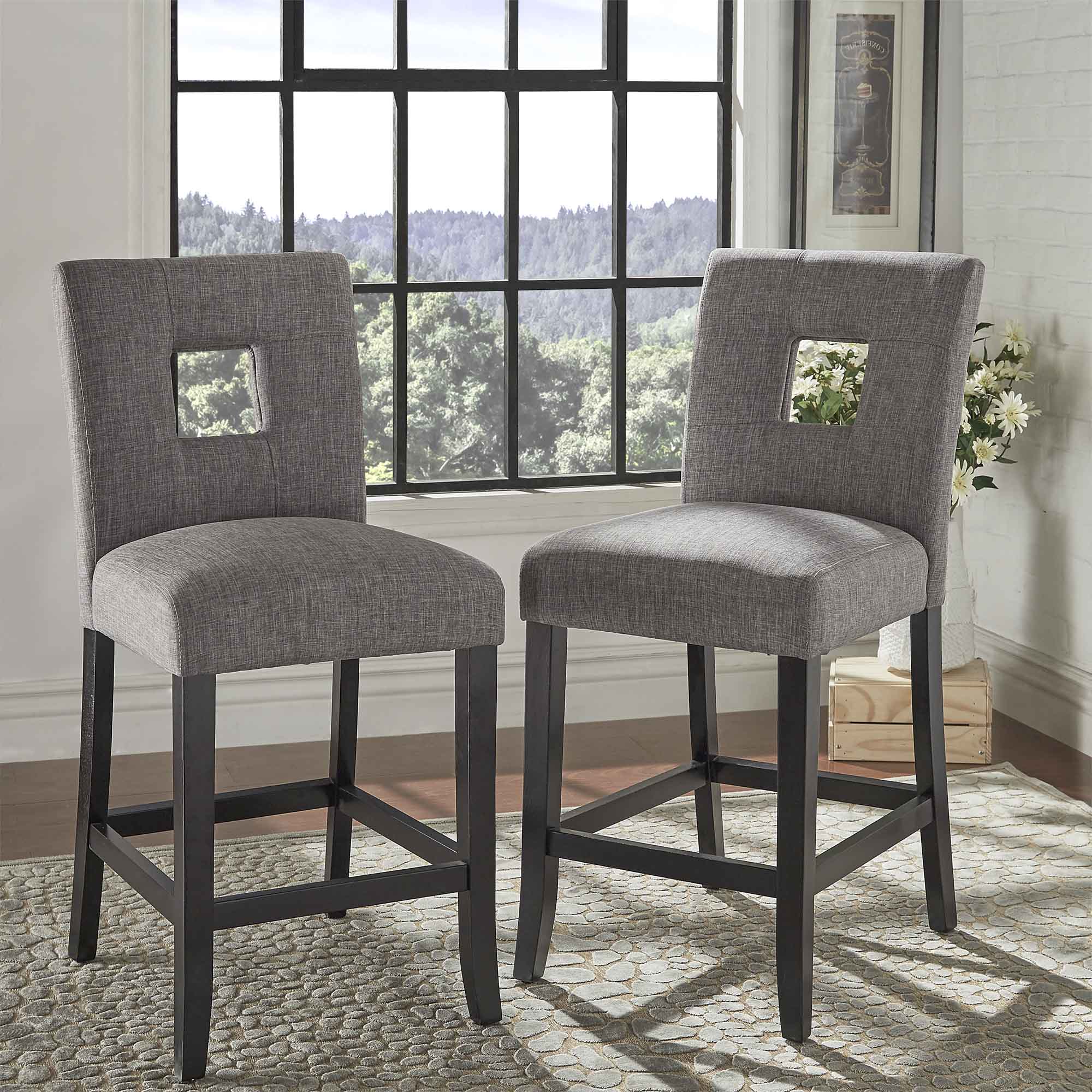 Keyhole Counter Height High Back Stools (Set of 2)