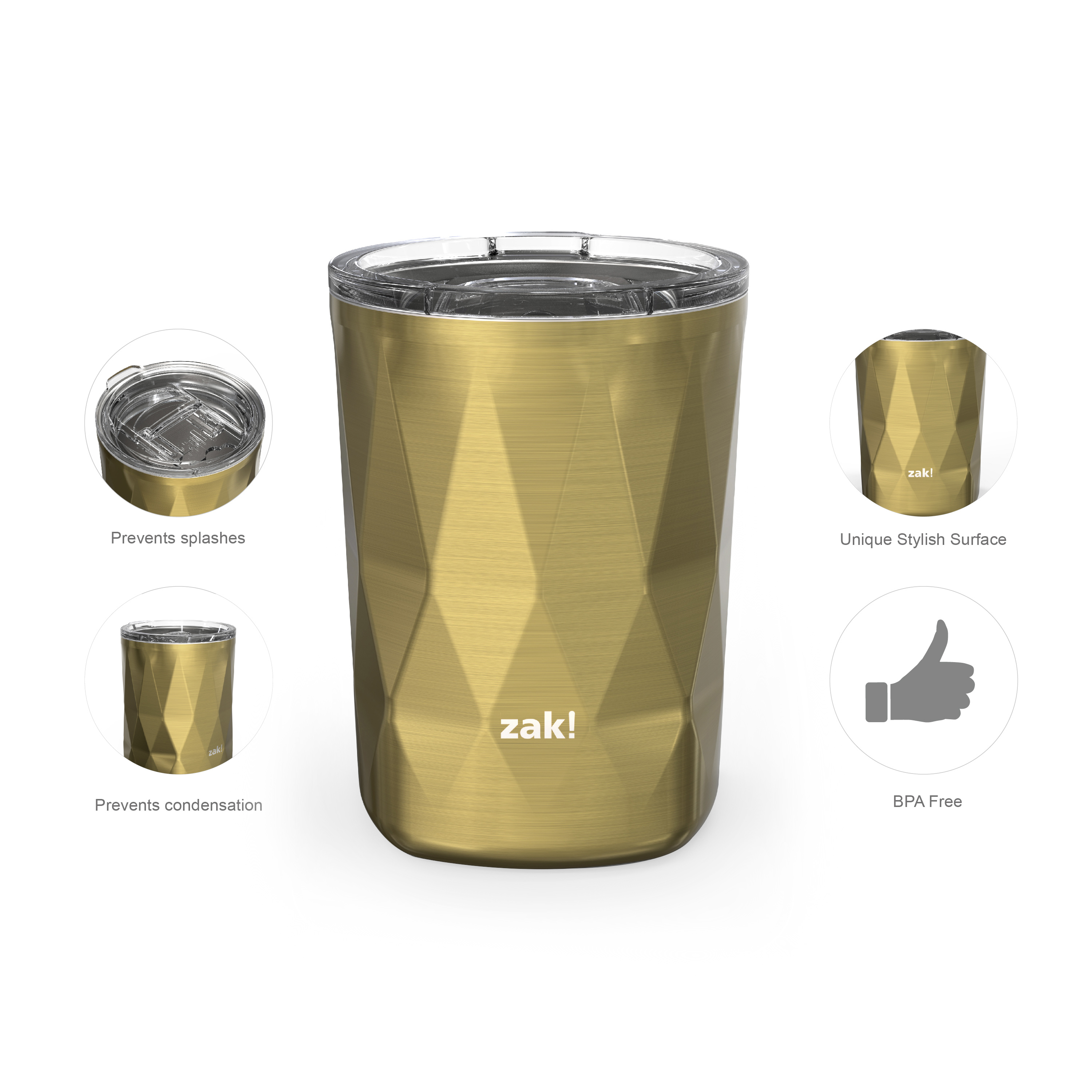 Fractal 13 ounce Vacuum Insulated Stainless Steel Tumbler, Light Gold