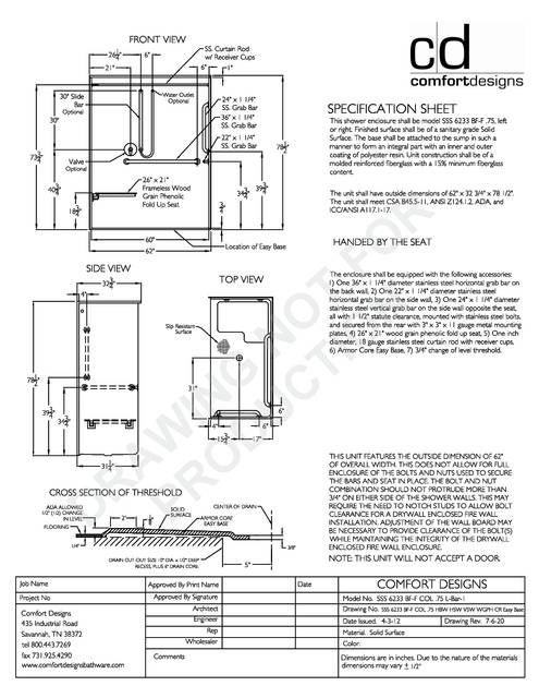 Spec Sheet — Cd Shower Spec Sheet Sss 6233bf 75 L Bar