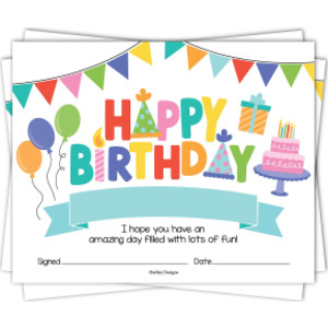 Colorful Happy Birthday Certificates For Students, Set of 25