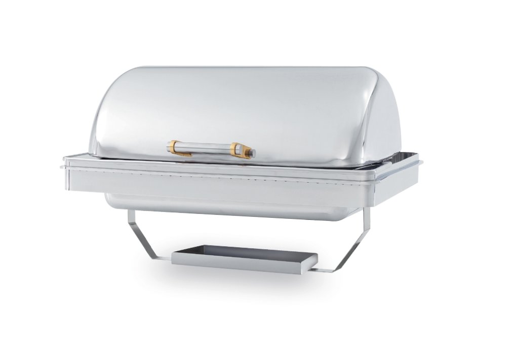 9-quart full-size New York, New York® drop-in chafer with a fully retractable dome cover, Super Pan V® food pan, dripless water pan and brass trim