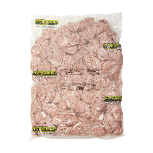 FONTANINI(r) Sliced Smoked Andouille Sausage, 8 pieces per oz, 3/5 lb . C1CB - Front Center Inner Pack (Hi Res)