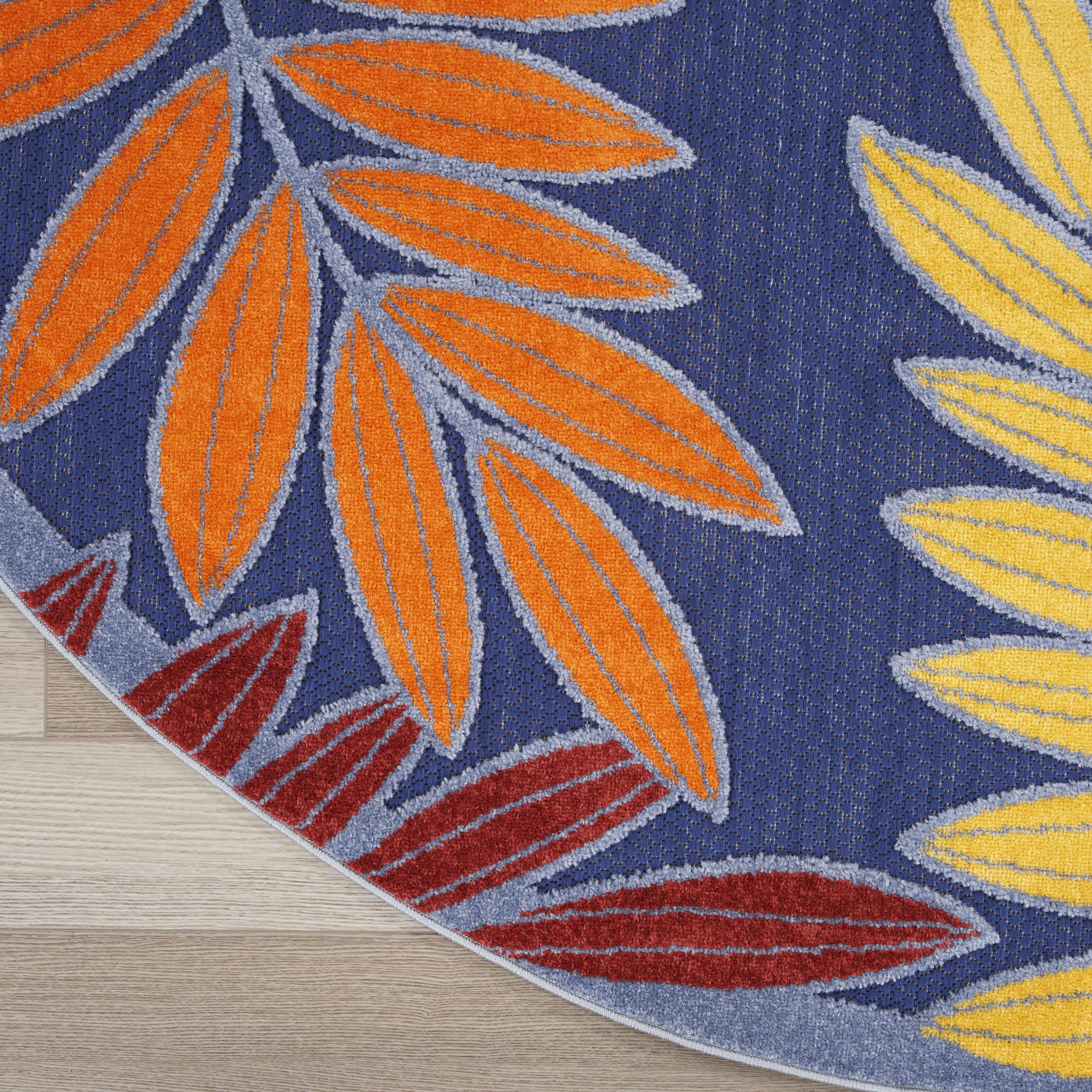 Nourison Aloha 7'10" x Round Navy Multicolor Outdoor Rug