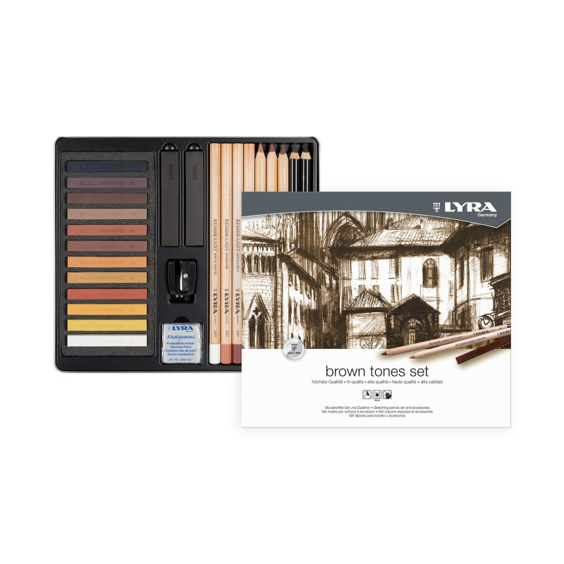 Brown Tones Sketching Set Tin, Artist Pencils & Pastels, Assorted Colors, 25 Pieces