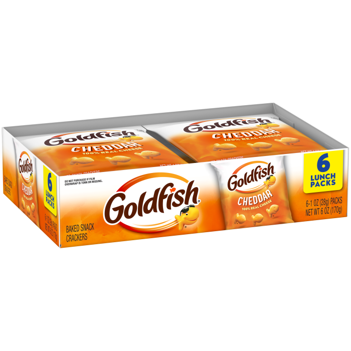 Goldfish® Cheddar Crackers, 6 count box, 1 oz, bag - Left Angle Image