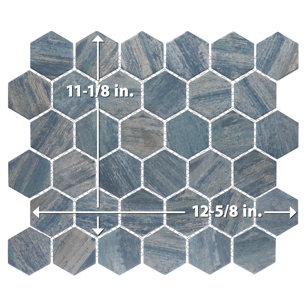 Sample – Cassis 2″ Hex Blue Porcelain Mosaic Tile