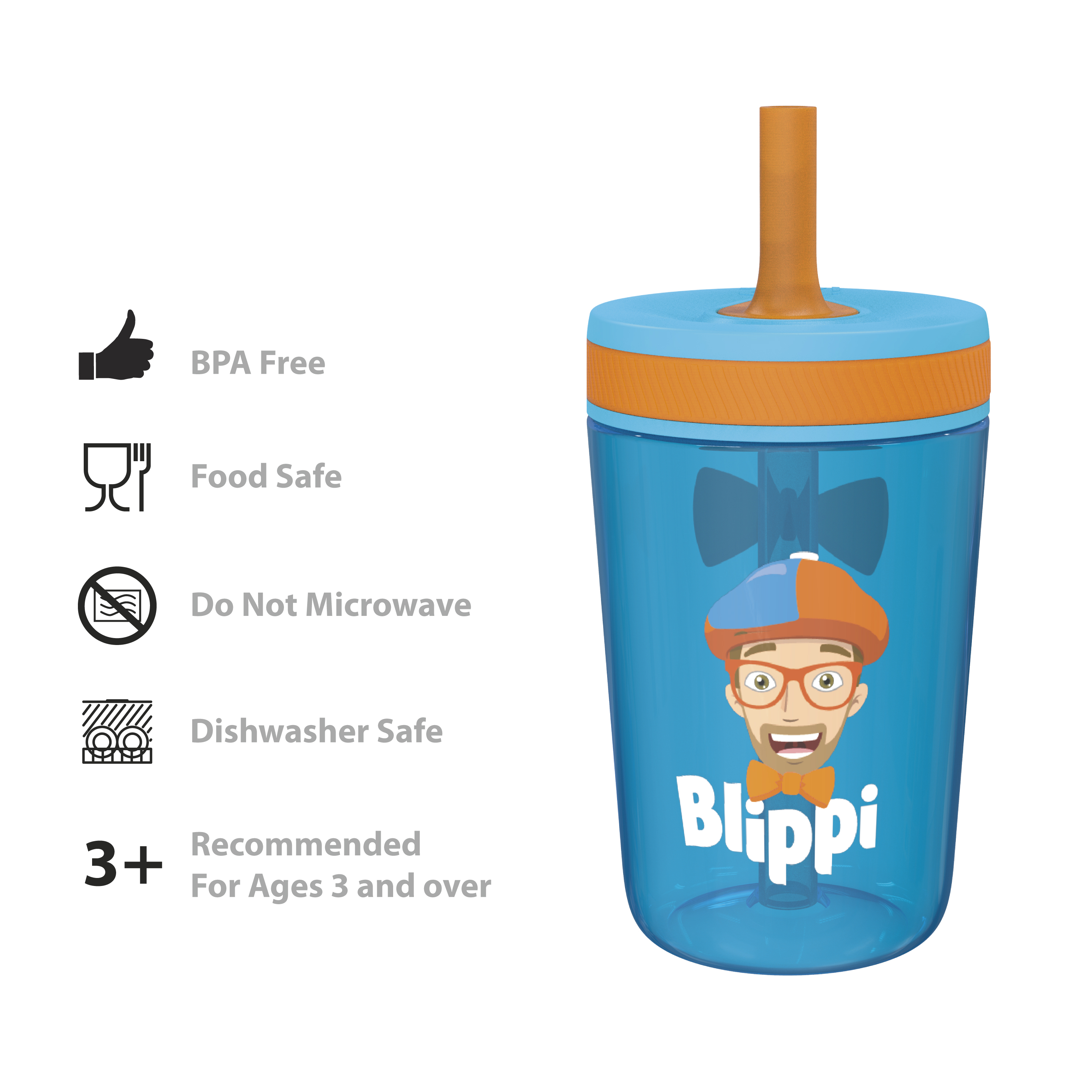 Blippi 15  ounce Plastic Tumbler with Lid and Straw, Blippi, 2-piece set slideshow image 6