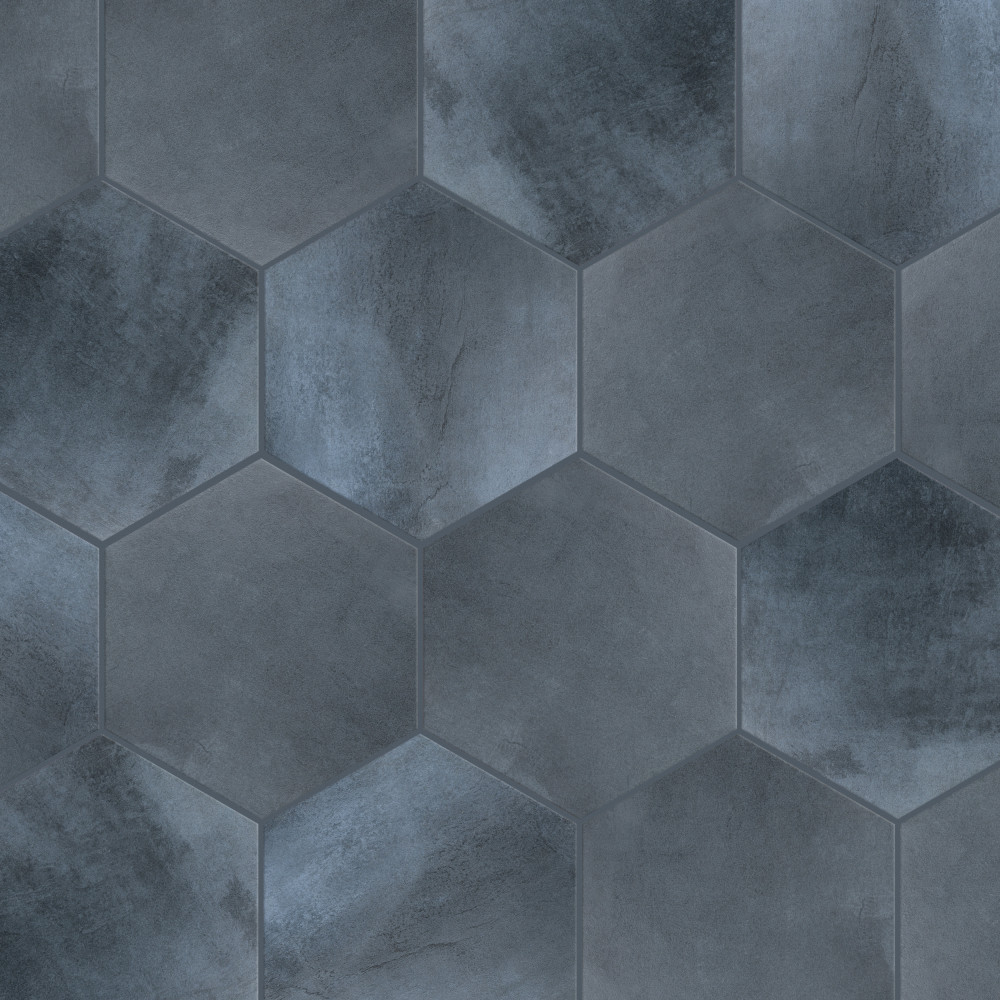 Industrial Hex Blue 8.5x9.88 Hexagon Porcelain Floor and Wall Digital Pattern