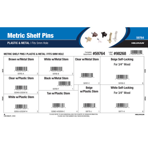 Plastic & Metal Metric Shelf Pins Assortment (Fits 5mm Hole)