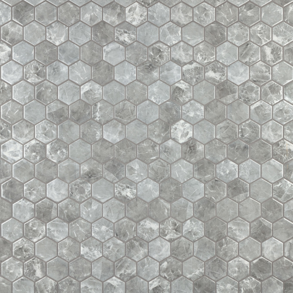 Flo 2″ Hex Grey 11-1/8 in. x 12-5/8 in. Porcelain Mosaic Tile
