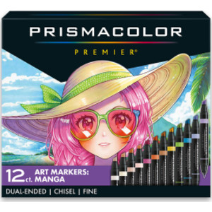 Premier® Dual-Ended Art Markers, Chisel Tip and Fine Tip, Manga Colors, 12 Count