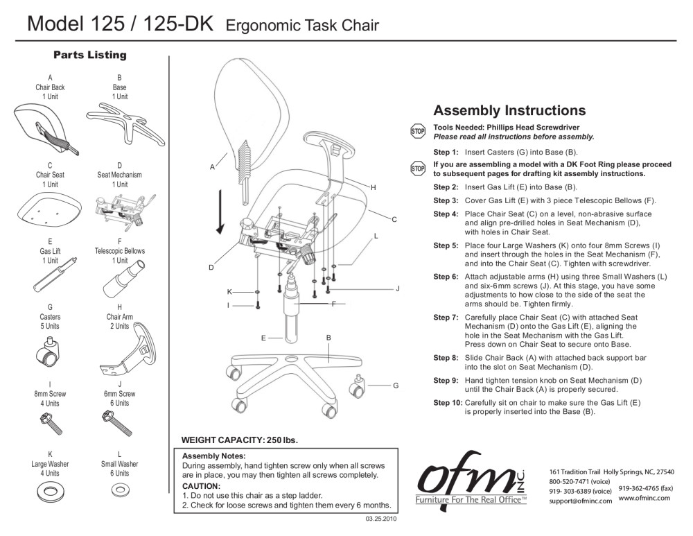 OFM Ergonomic Task Chair with Arms, Mid Back, in Gray (125-801