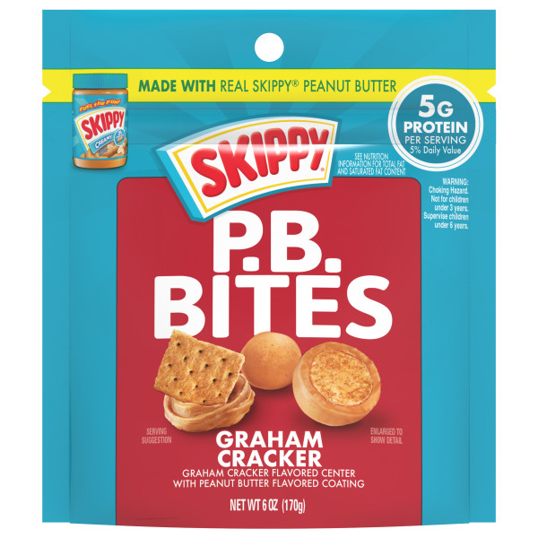 SKIPPY(r) P.B. Bites Graham Cracker, 6oz Pouch . C1N1 - Front No Plunge In Package (Hi Res)