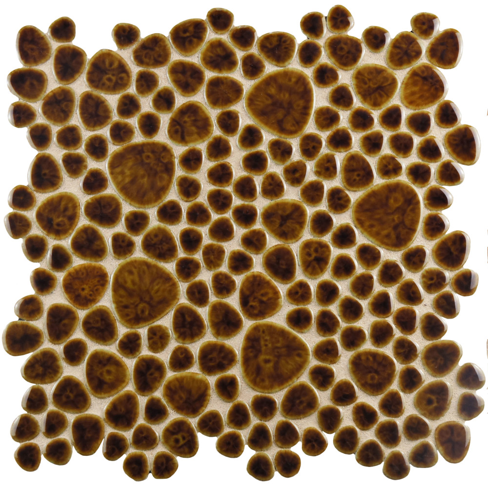 Pebble Mahogany 10.75x10.88 Round Porcelain Floor and Wall Digital Pattern