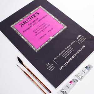 Aquarelle Watercolor Paper Pad, Hot Press, Natural White, 140 lb (300 gsm), Glue Binding, 12 Sheet, 11.69x16.53 in, 1 Count
