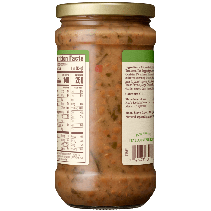 Italian-Style Lentil Soup, 16 oz - Back Image