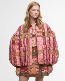 Barbour FARM Rio Ana-Clara Quilted Jacket Pink Tartan/Beige Heart Print