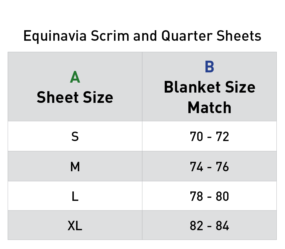 Size chart for Equinavia Norse Fleece Quarter Sheet - Burgundy/Navy