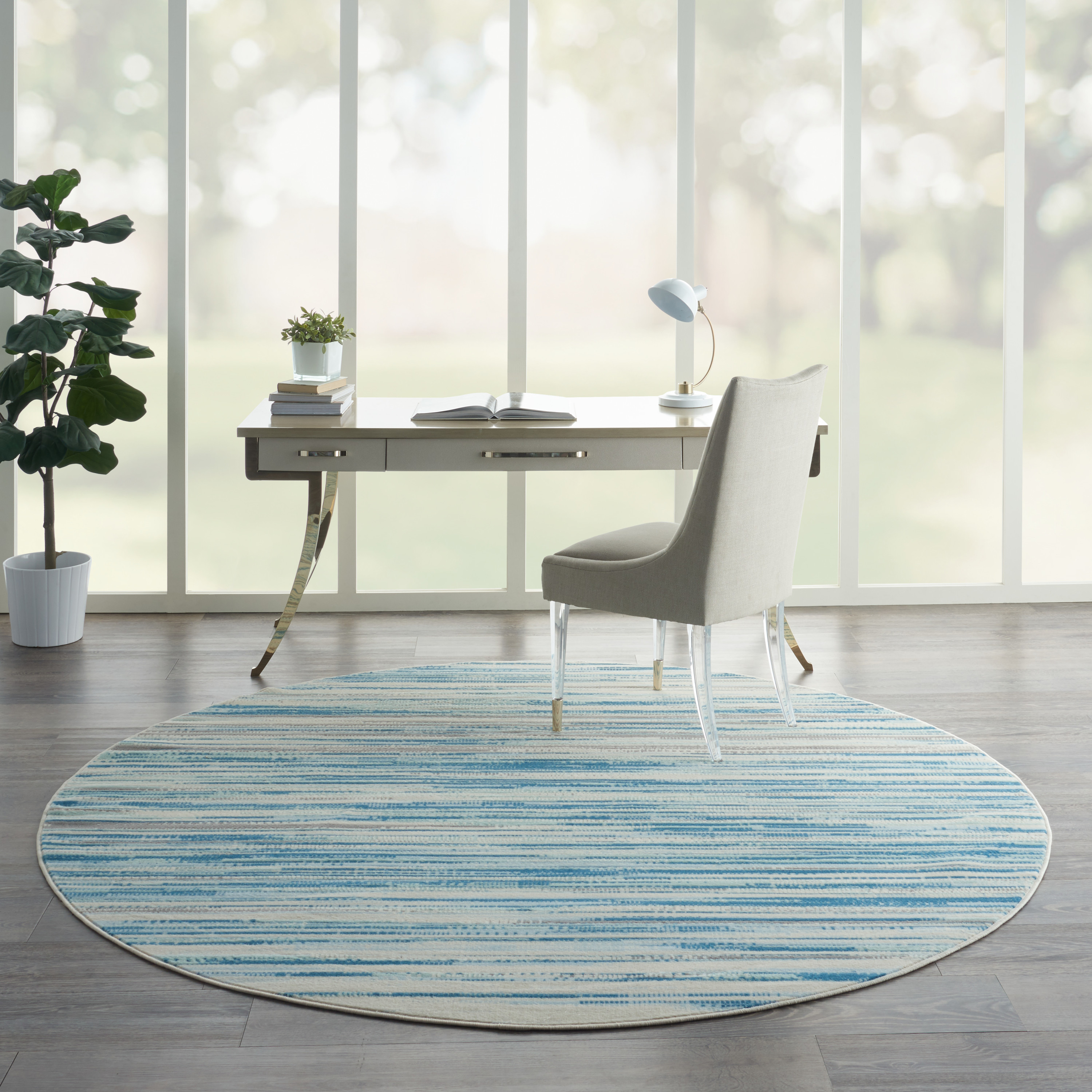 Nourison Jubilant 8' x Round Blue Modern Indoor Rug