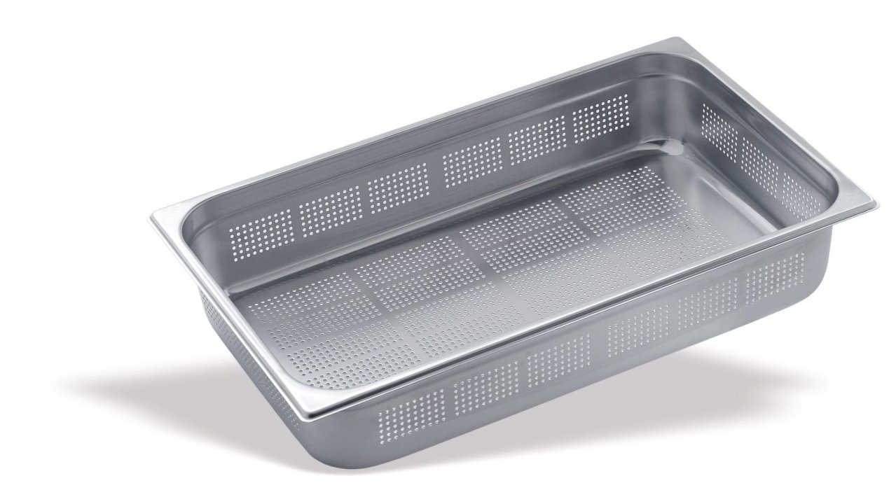 Cubeta Gastronorm GN PRO Perforada de acero inoxidable 18/10 de tamaño 1/1 y 100 mm de profundidad