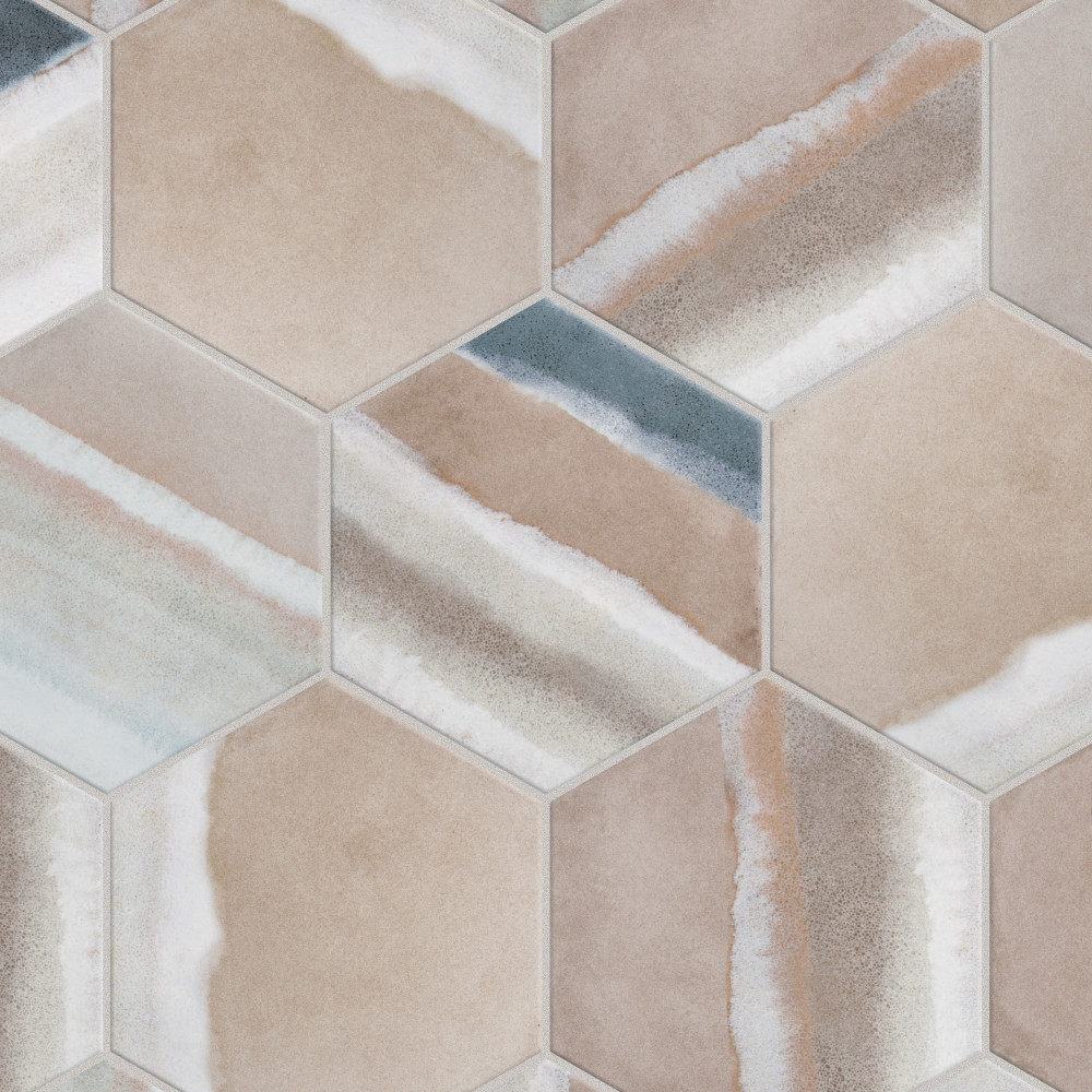 Matter Hex Canvas Taupe Blue 7.88x9 Hexagon Porcelain Floor and Wall Digital Pattern