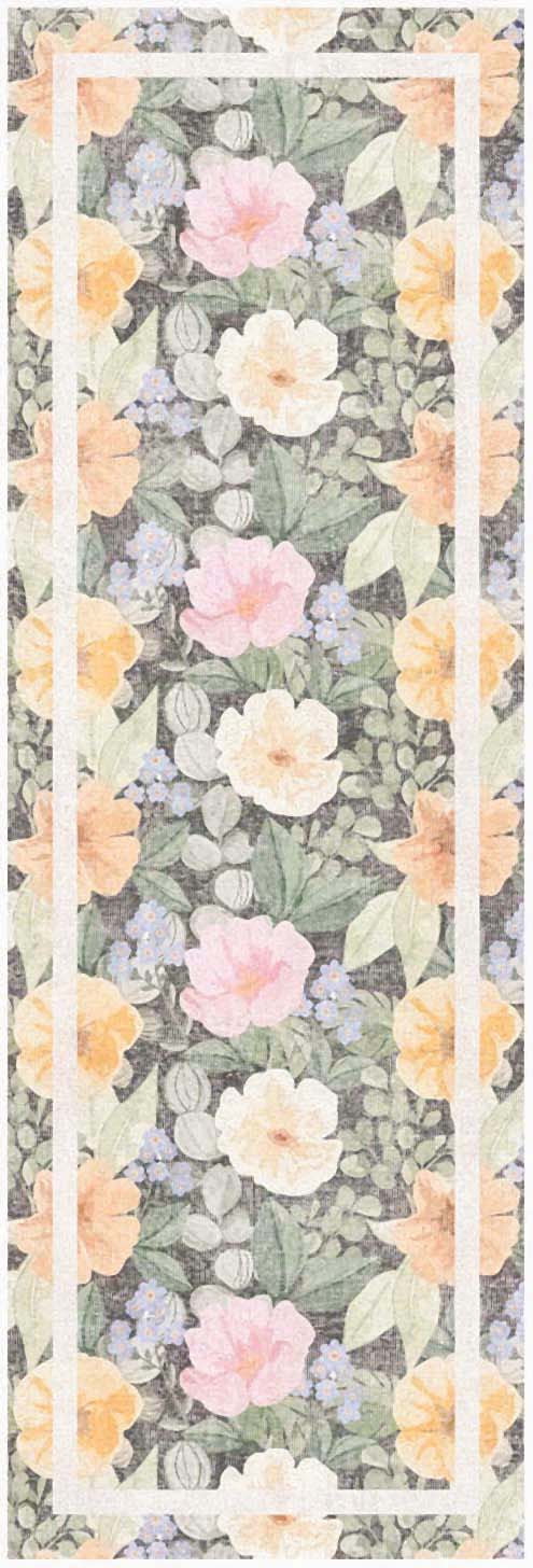Nourison Botanical Washables 2' x 6' Charcoal Multicolor Farmhouse Indoor Rug