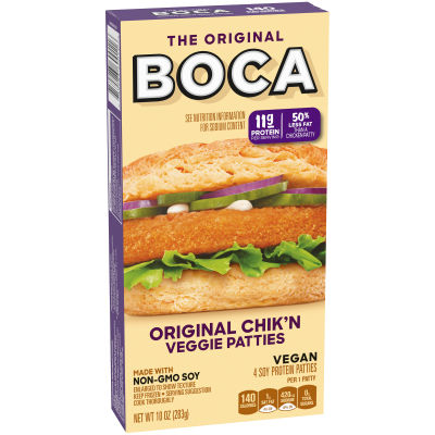BOCA Original Vegan Chik'n Veggie Patties with Non-GMO Soy, 4 ct Box