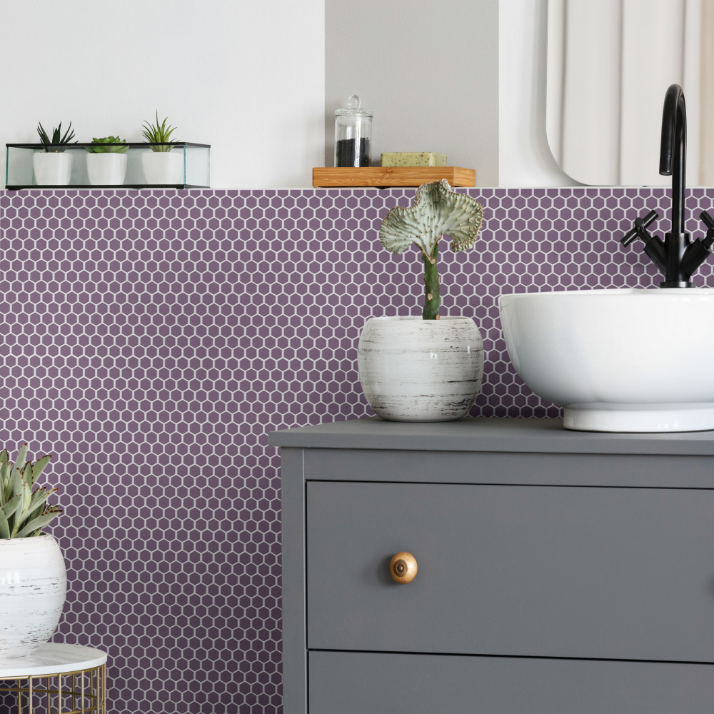 Sample – Metro 1″ Hex Glossy Purple Porcelain Mosaic Tile