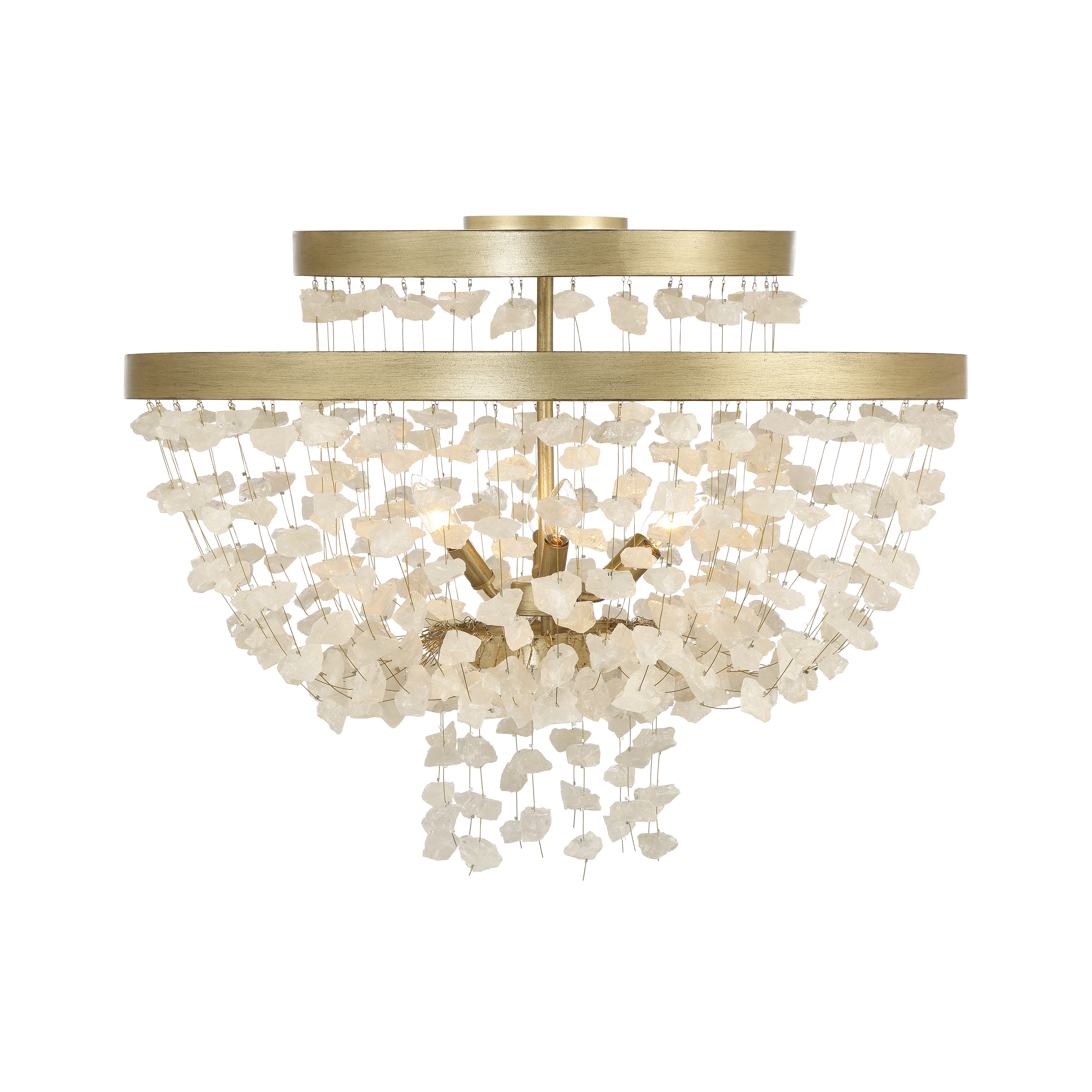 Robin Baron's Stonybrook collection brings organic luxury to modern interiors. This 6-light flush mount pairs warm Harvest Gold steel with natural crystalline quartz for a sophisticated, nature-inspired aesthetic. - alternate view
