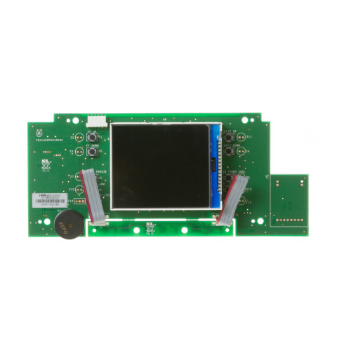 Refrigerator dispenser and temperature board on the front of the left fresh food door