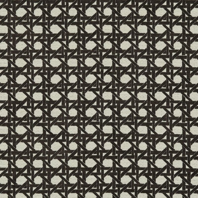 Black angular lattice-patterned fabric covering a surface, repeating tessellated triangles across a textured beige weave, shown as a close-up swatch with neutral lighting and no visible surroundings.