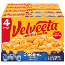 Velveeta Shells & Cheese Original Shell Pasta & Cheese Sauce, 4 ct Pack, 12 oz Boxes