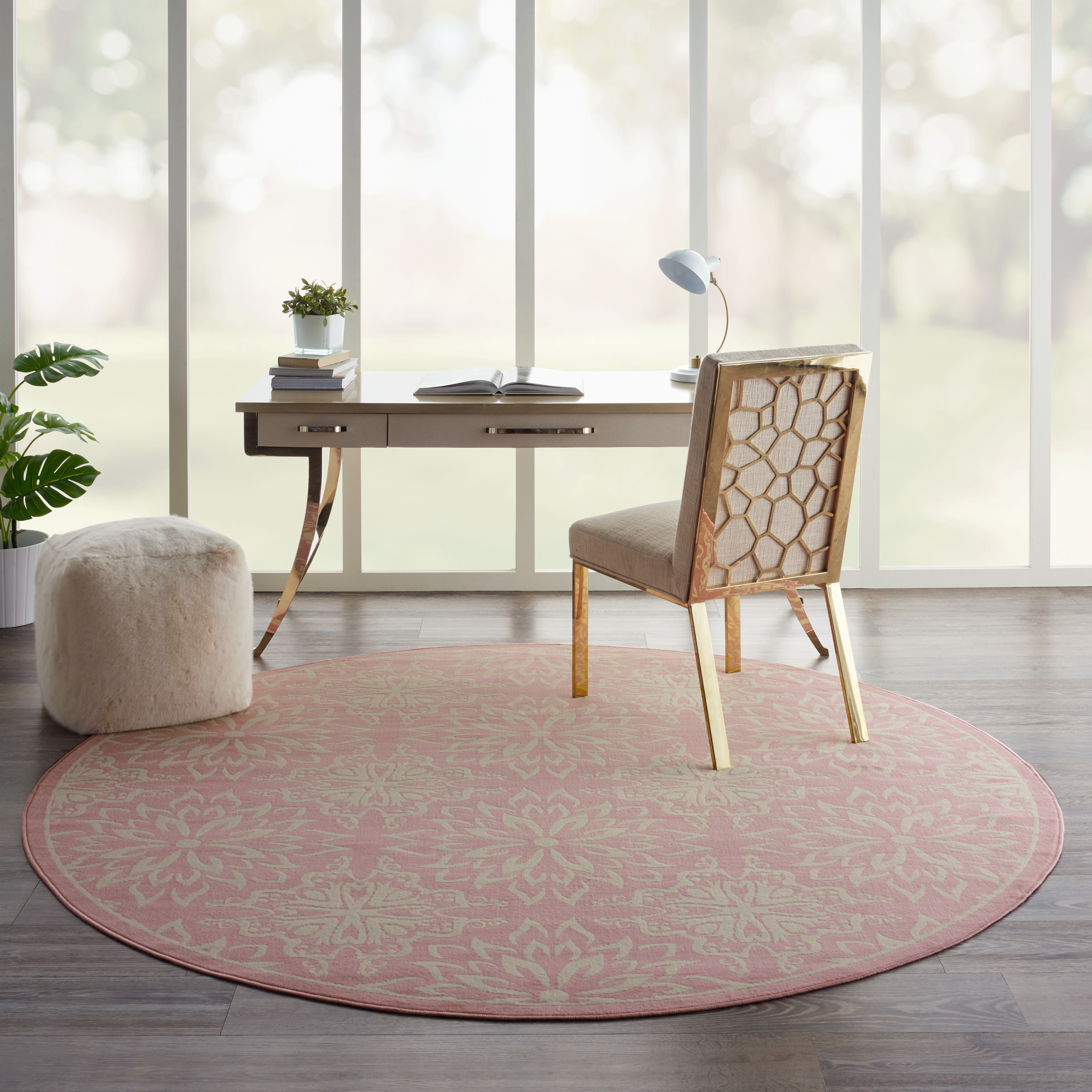 Nourison Jubilant 8' x Round Ivory Pink Farmhouse Indoor Rug