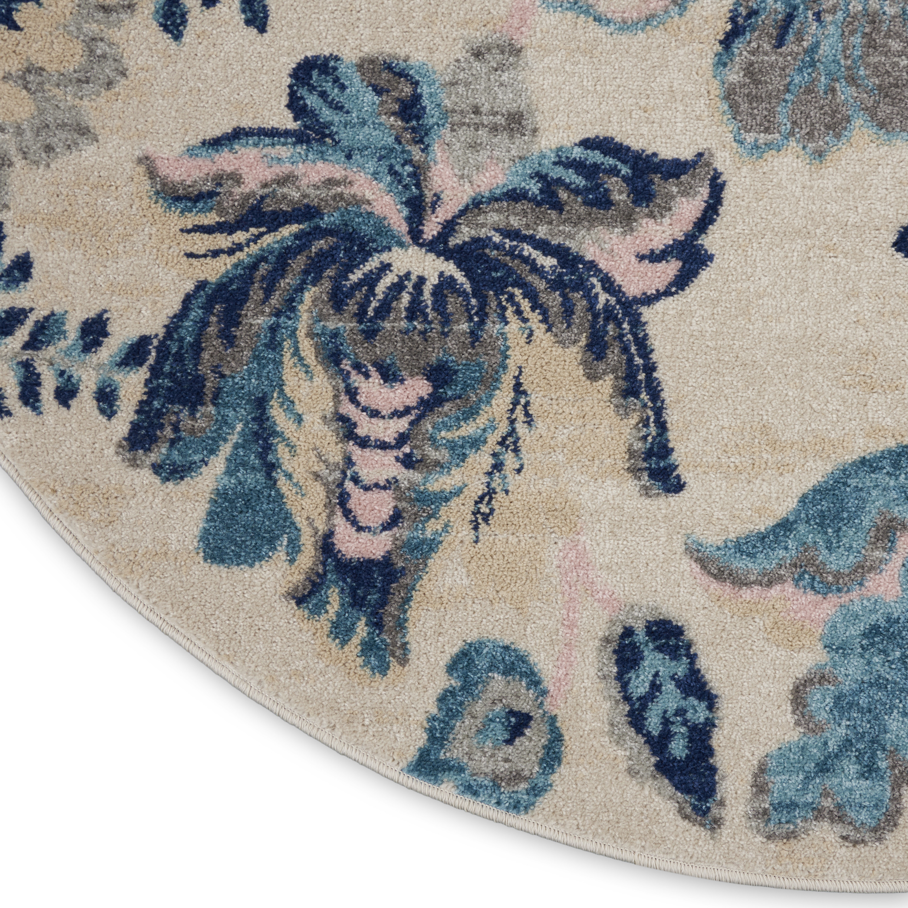 Nourison Tranquil 5'3" x Round Ivory/Light Blue Farmhouse Indoor Rug