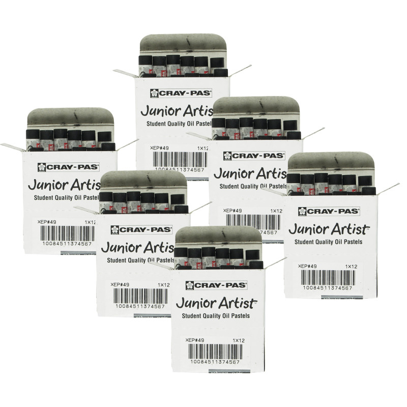 Cray-Pas Junior Artist Oil Pastels, Black, 12 Per Pack, 6 Packs