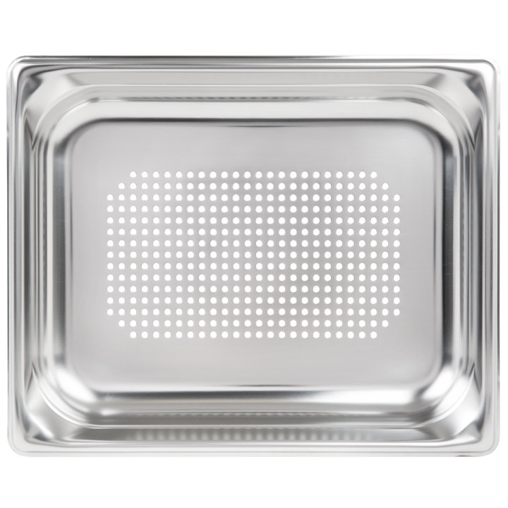 Half-size 1 ½-inch-deep Super Pan 3® perforated stainless steel steam table pan