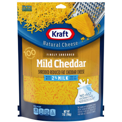 Kraft Mild Cheddar Finely Shredded Cheese with 2% Milk, 7 oz Bag