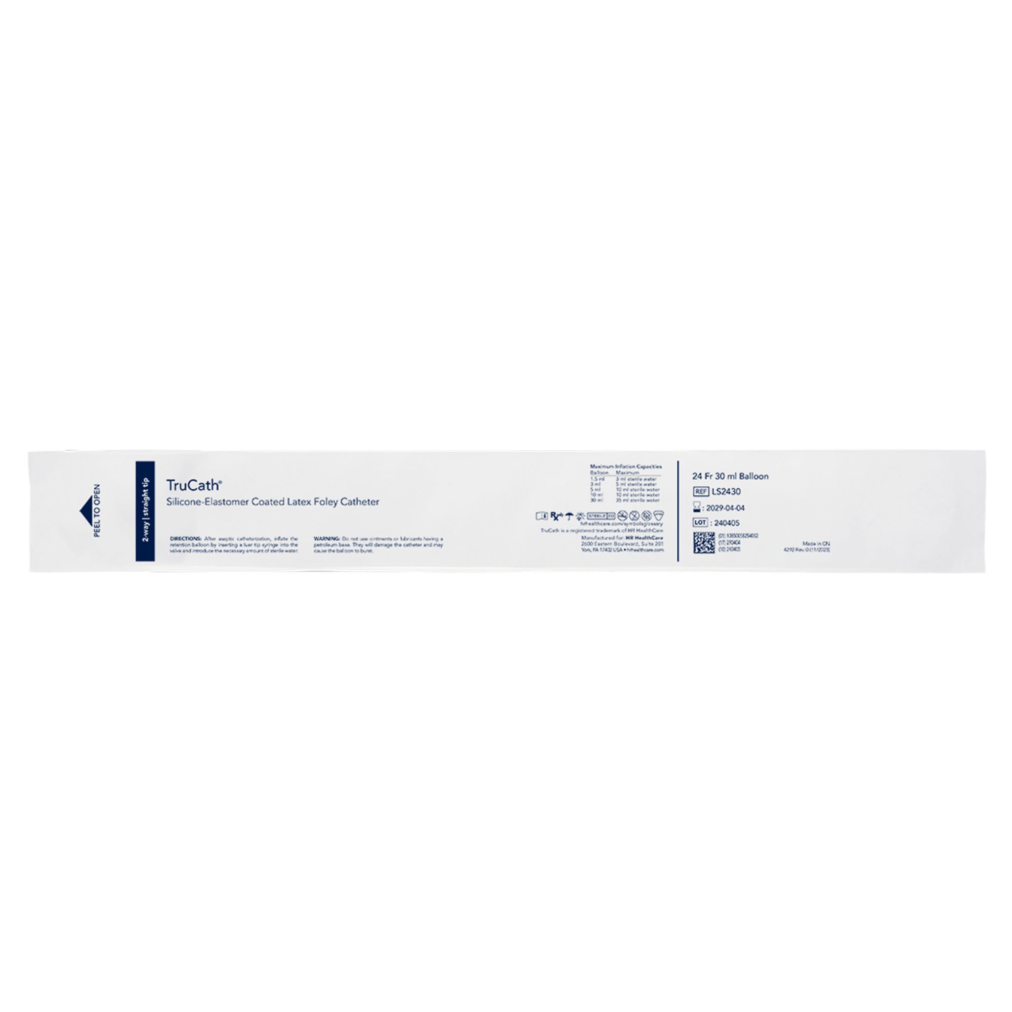 HR Healthcare CATHETER, FOLEY 2-WAY W/30ML BALLOON 24FR (12/CS)