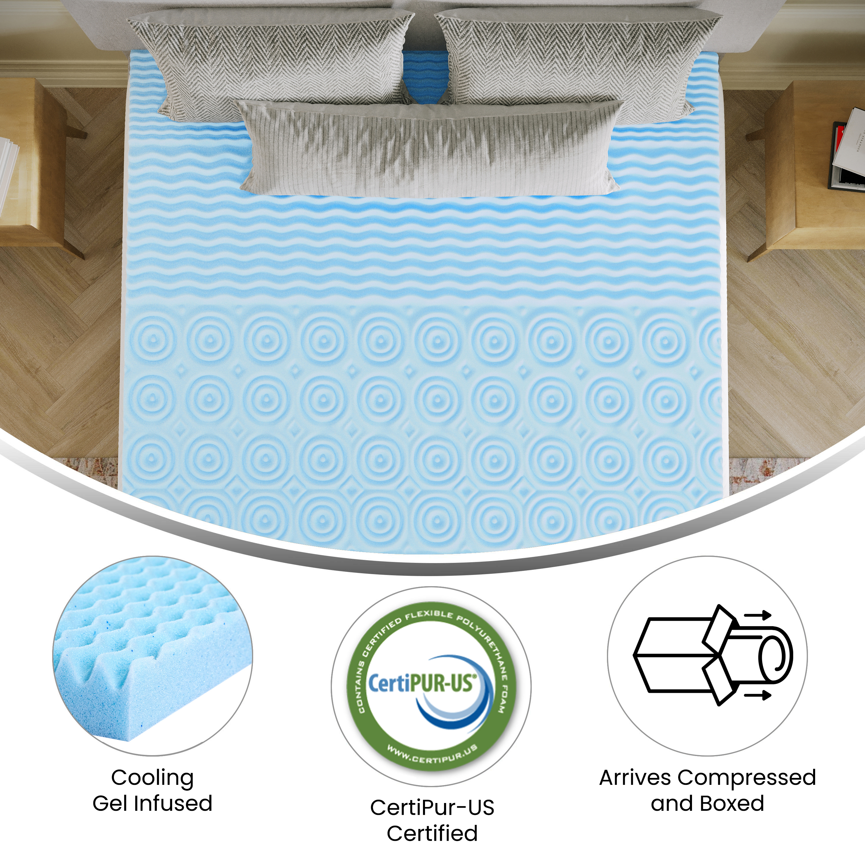 Astor 2" Memory Foam California King Size Mattress Topper with Cooling Gel In...