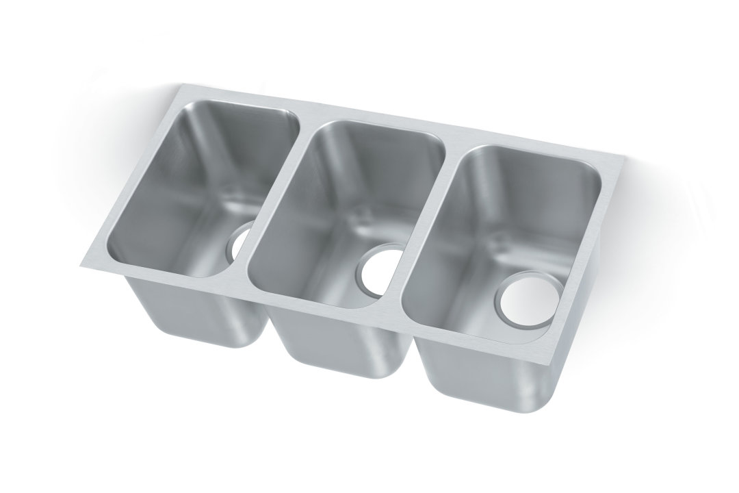 Triple-bowl heavy-weight stainless steel undermount welded-in sink