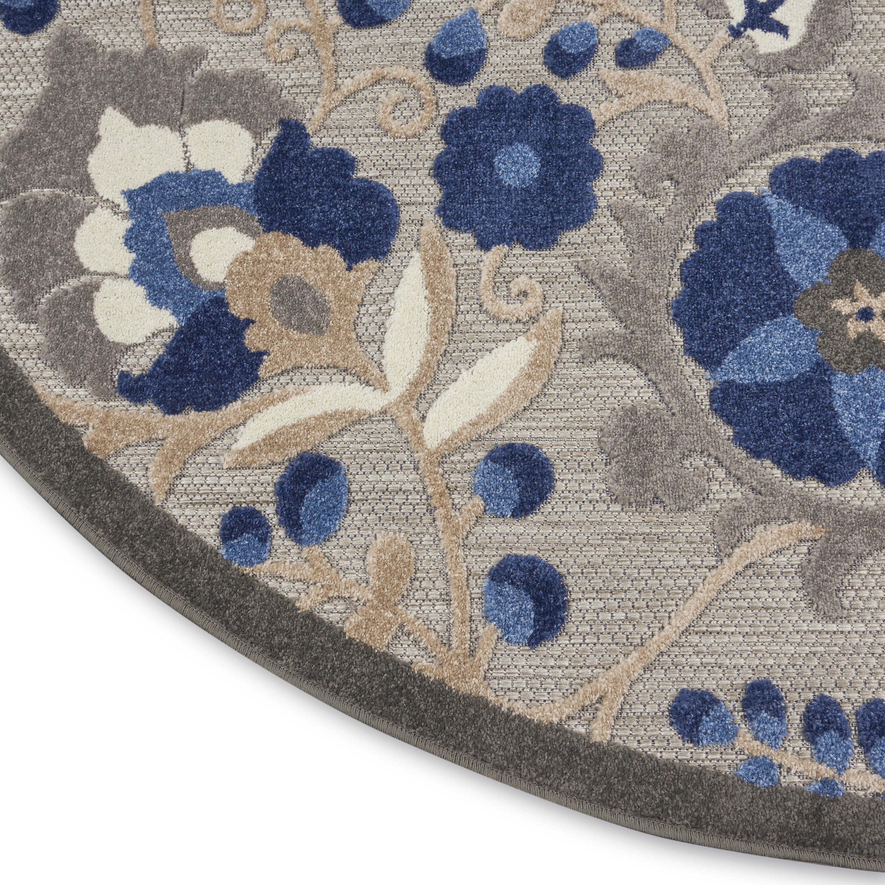 Nourison Aloha 5'3" x Round Natural Blue Farmhouse Rug