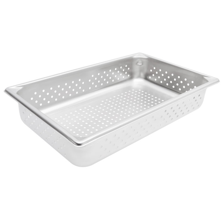 Full-size 4-inch-deep Super Pan V® perforated stainless steel steam table pan