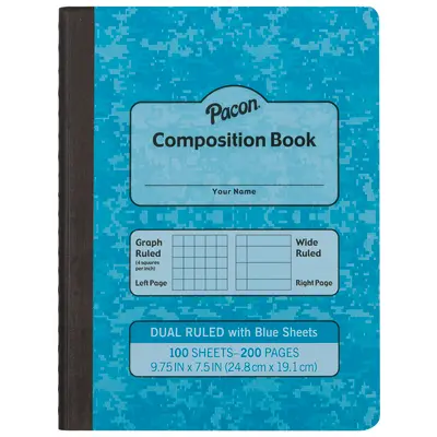 Pacon Dual Ruled Composition Book, Blue, 1/4