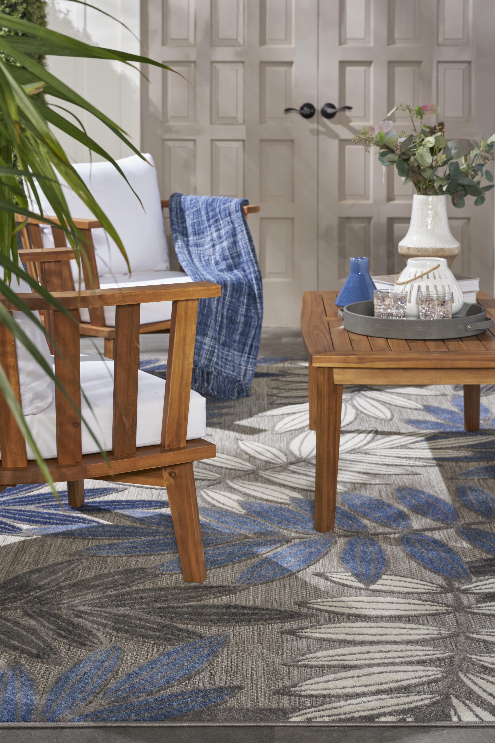 Nourison Aloha 5'3" x 7'5" Grey Blue Tropical Rug