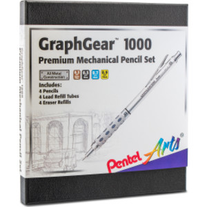 GraphGear 1000 Premium Mechanical Pencil Set, 4 Assorted Lead Sizes, Refill Erasers, Assorted Gift Box Set