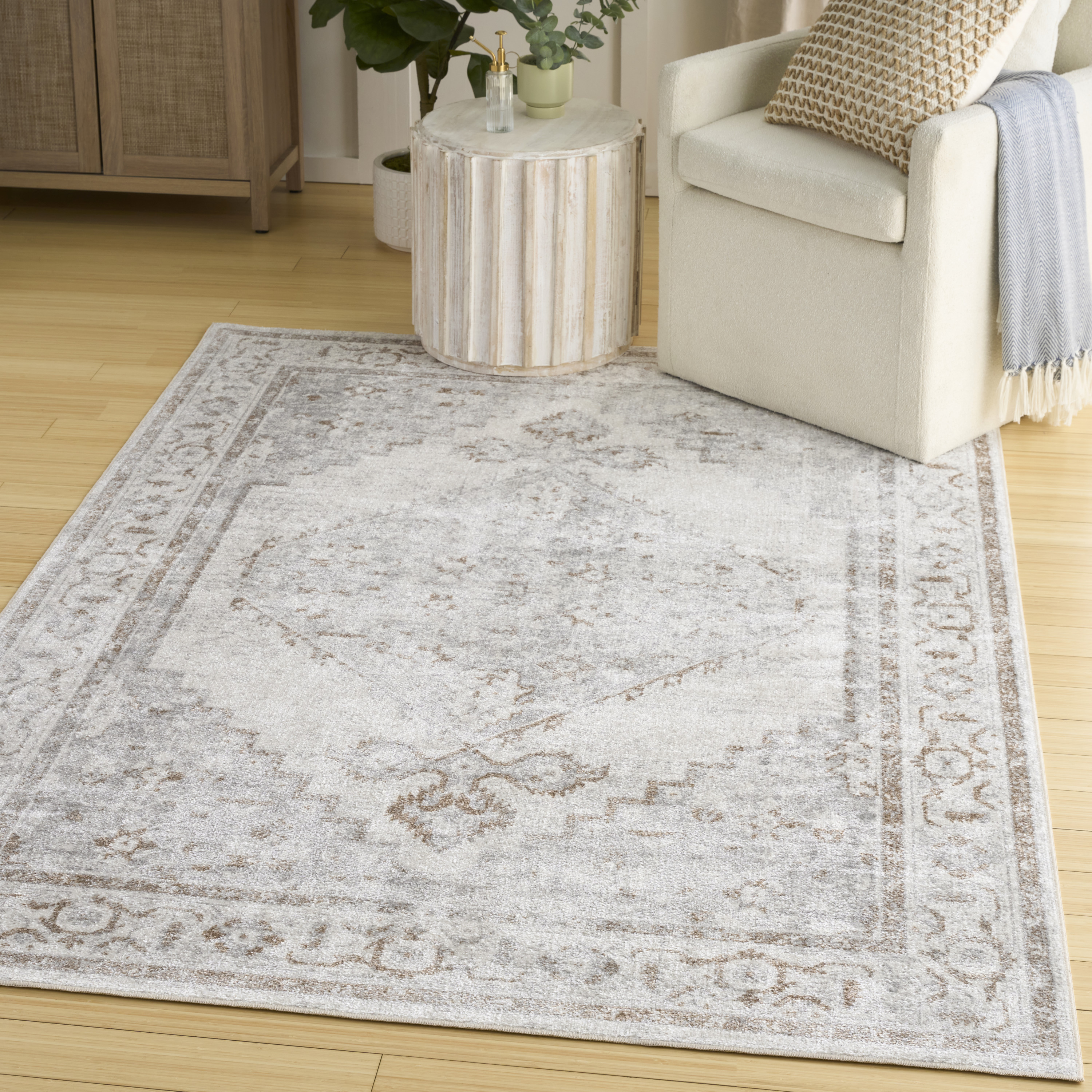 Nourison Astra Machine Washable 4' x 6' Grey Vintage Indoor Rug