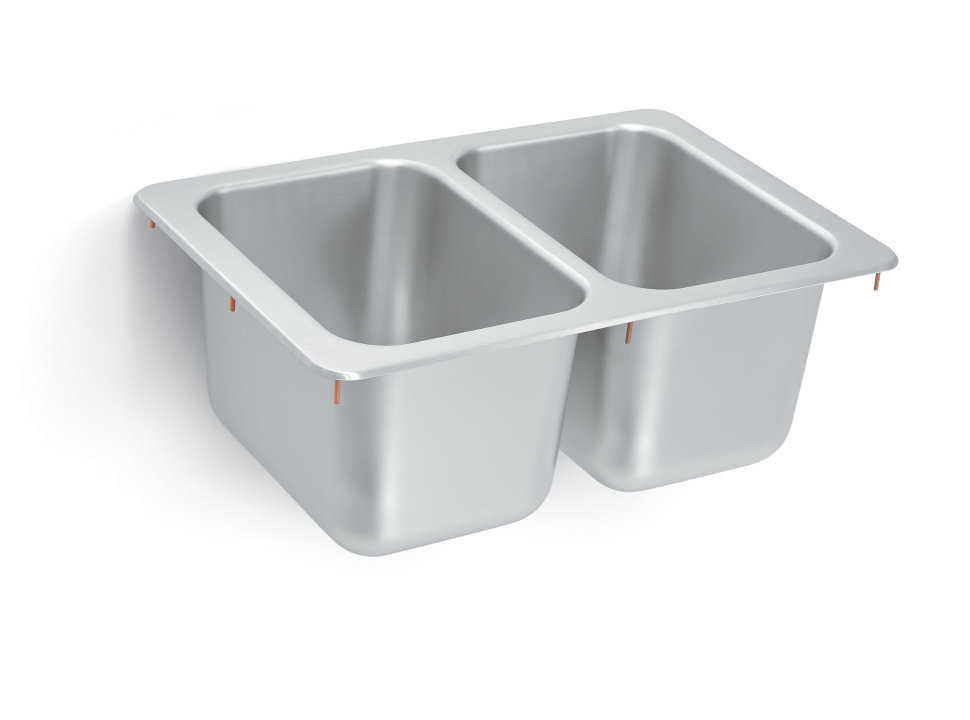 17" x 25" x 10" double-bowl stainless steel drop-in sink with 3-1/2" drain opening
